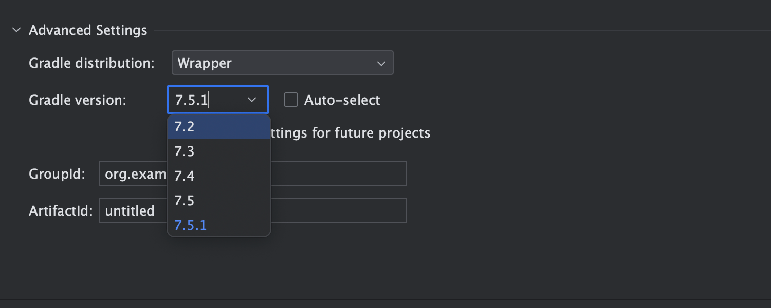 Option to specify the Gradle version on project creation