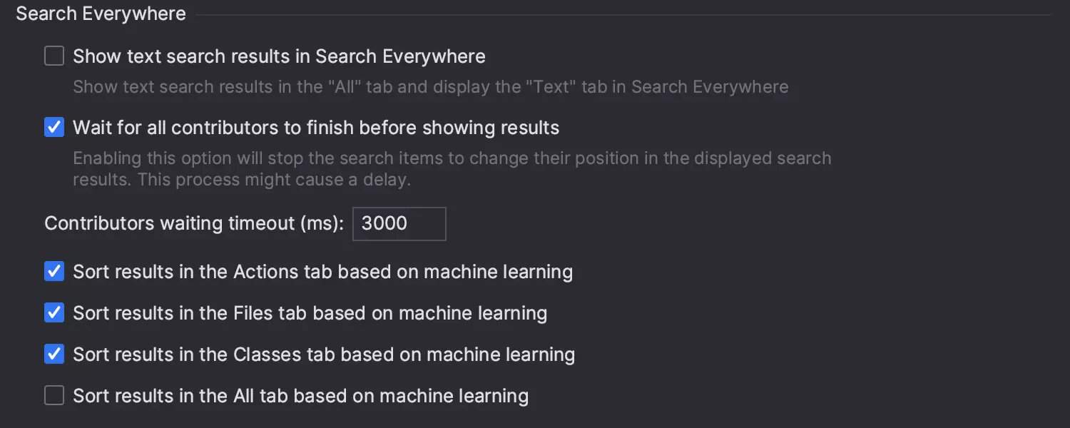 Pesquisa baseada em ML para classes no Search Everywhere habilitada por padrão