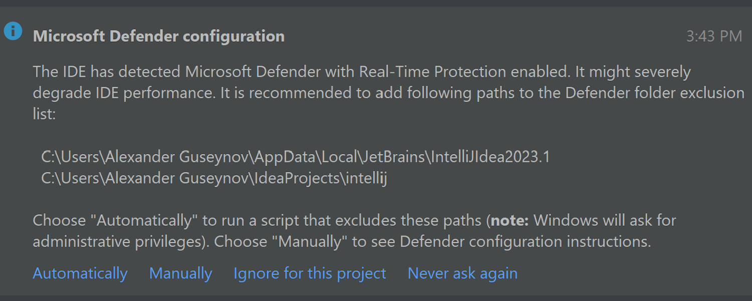 New suggestion to reconfigure Microsoft Defender settings for better performance