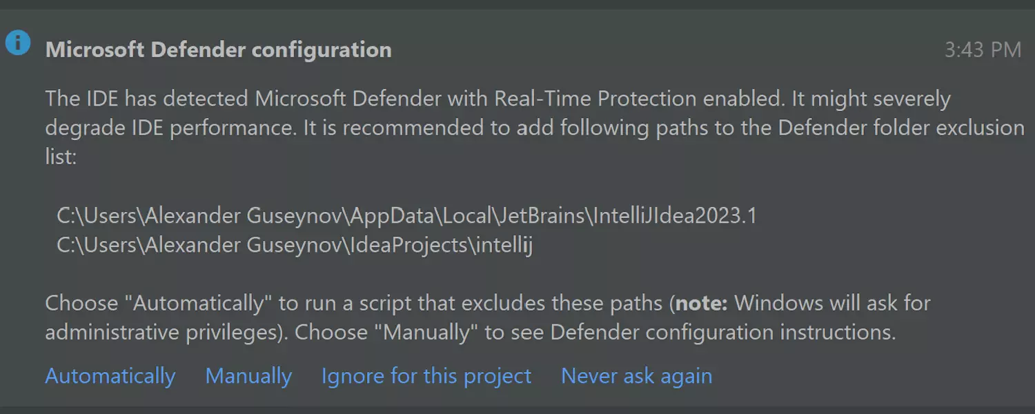 New suggestion to reconfigure Microsoft Defender settings for better performance