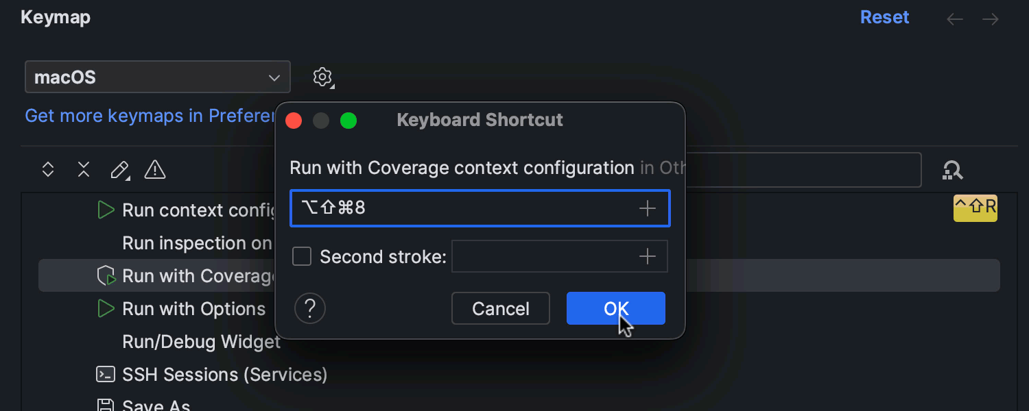 Option to assign a custom shortcut to run the current file with coverage