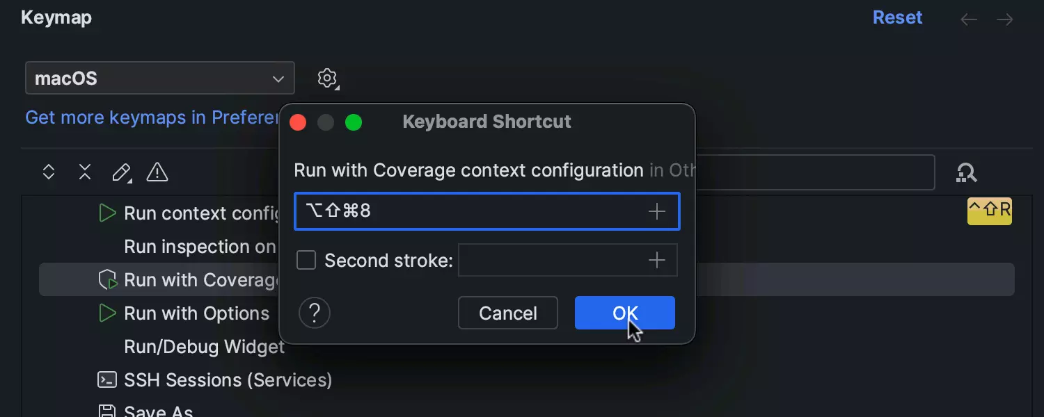 Option to assign a custom shortcut to run the current file with coverage