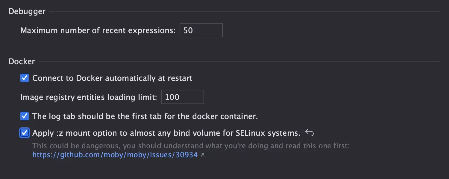 Neue Einstellung zum Anwenden der Mount-Option :z für das Binding von Volumes unter SELinux