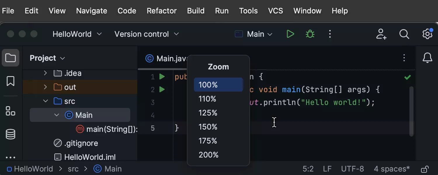 Vollständiger IDE-Zoom