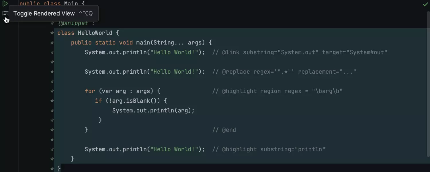 Compatibilidad mejorada con la etiqueta @snippet en los comentarios Javadoc