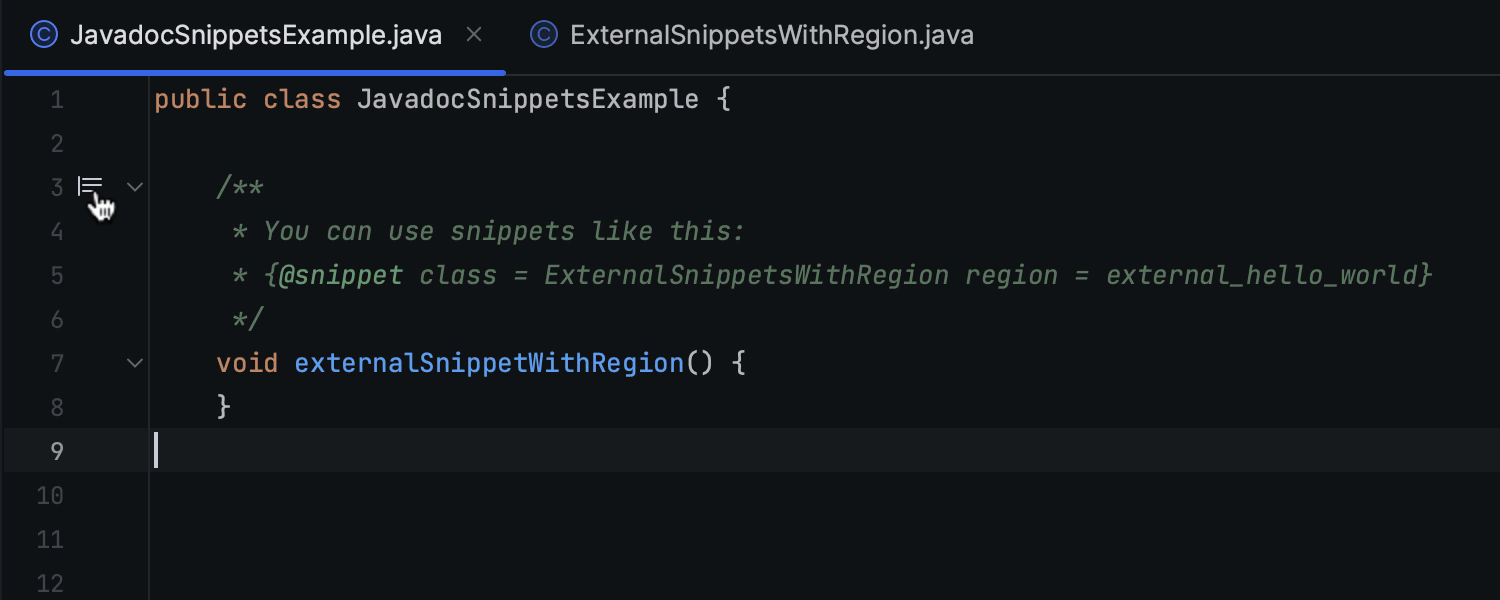 Improved support for the @snippet tag in Javadoc comments
