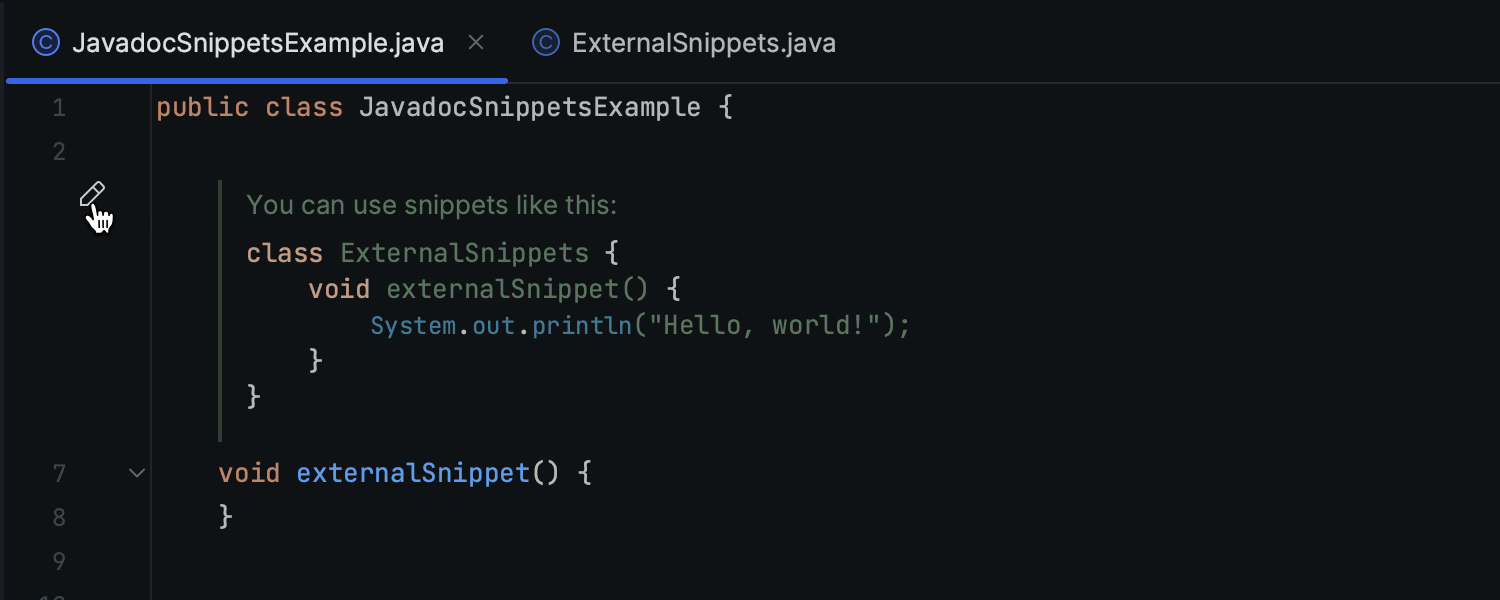 Improved support for the @snippet tag in Javadoc comments