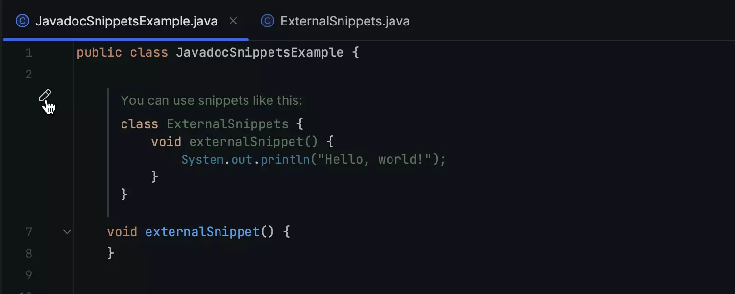 Improved support for the @snippet tag in Javadoc comments