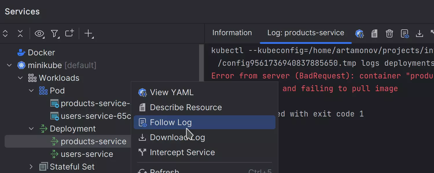 Capacidade de visualizar logs de implantação