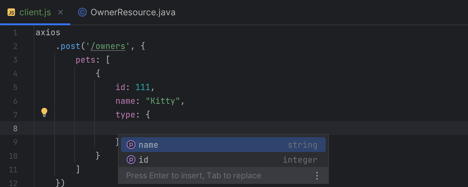 JSON body completion in JavaScript