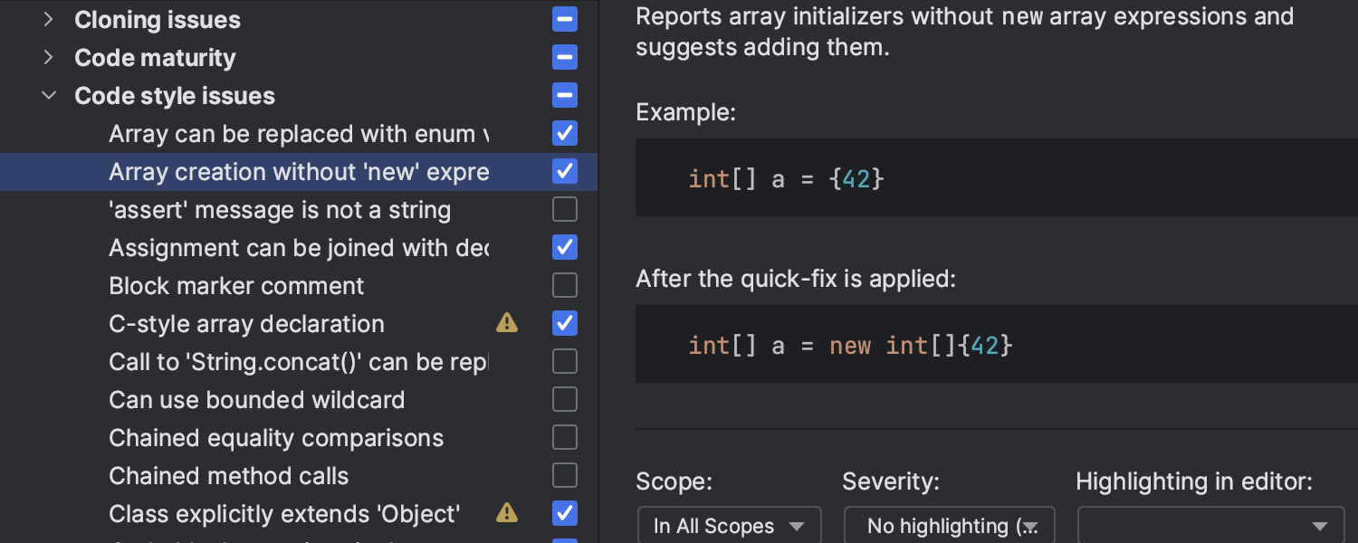 Syntax highlighting in inspection descriptions
