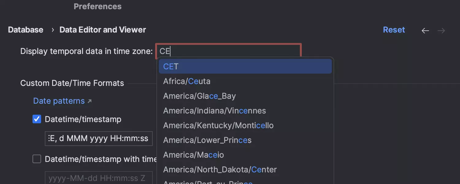 データエディターの Time zone（タイムゾーン）の設定