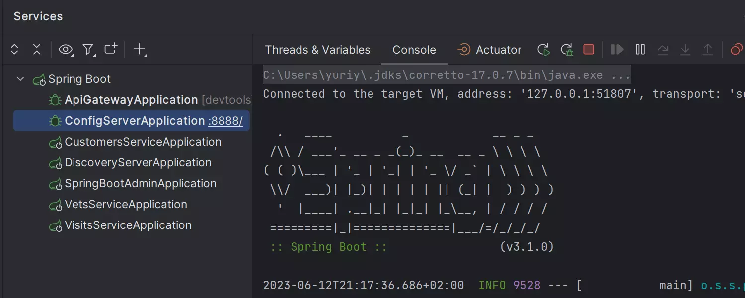 UI atualizada para o widget Run/Debug na janela de ferramentas Services