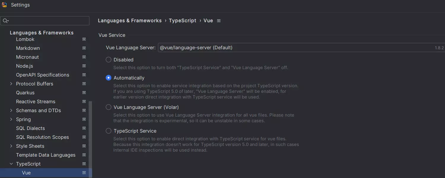 Vue-Sprachserver-Unterstützung