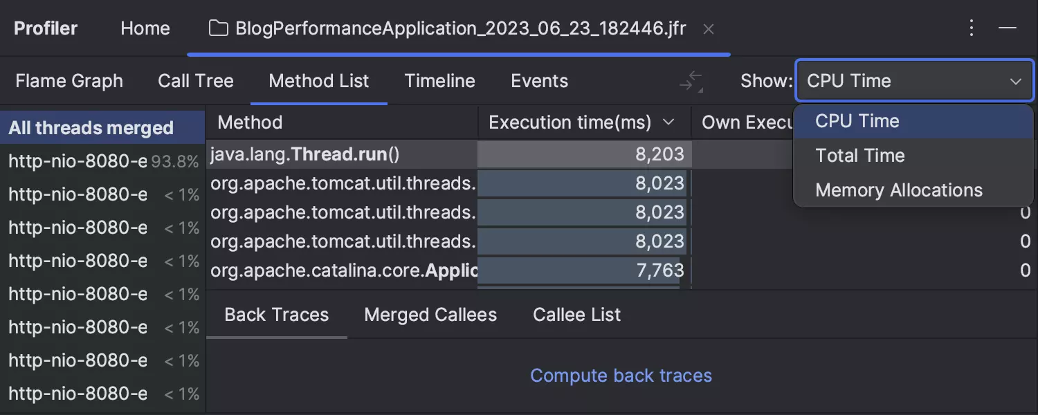 Default wall-clock profiling mode