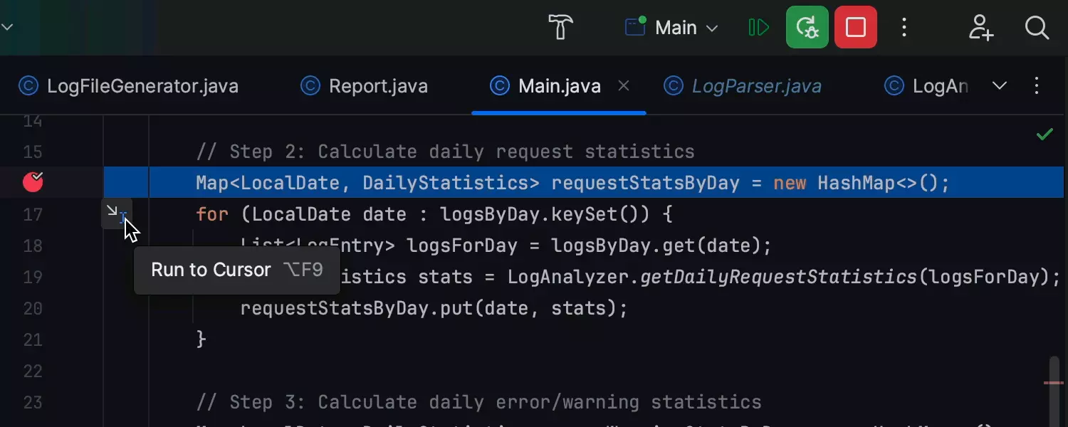 Run to Cursor inlay option in the debugger