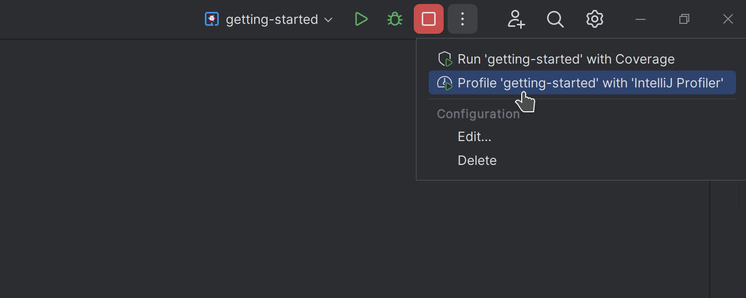 Run with Coverage and Profile with IntelliJ Profiler available for Quarkus projects
