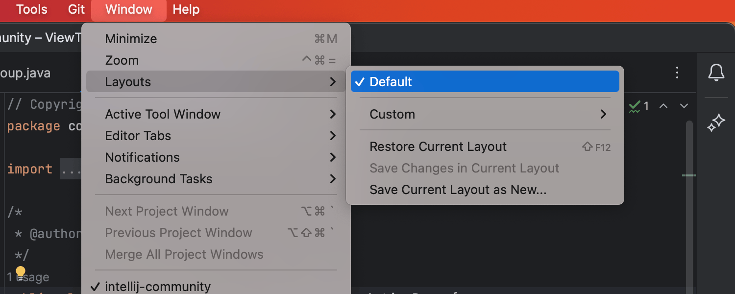 Default tool window layout option