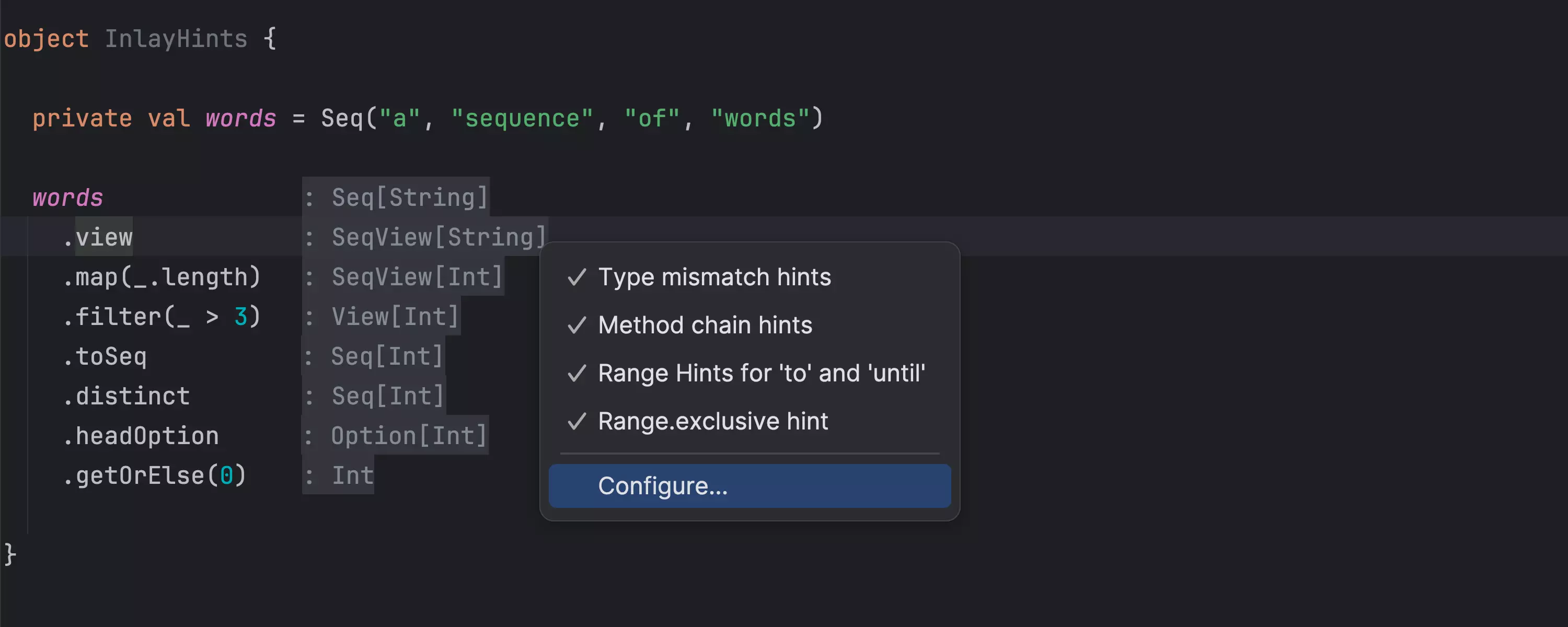 Enhanced inlay hint settings