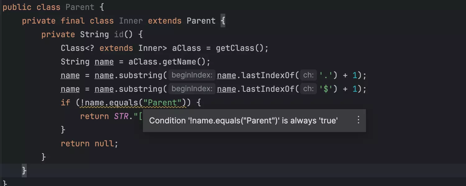 Improved inspections for constant conditional expressions