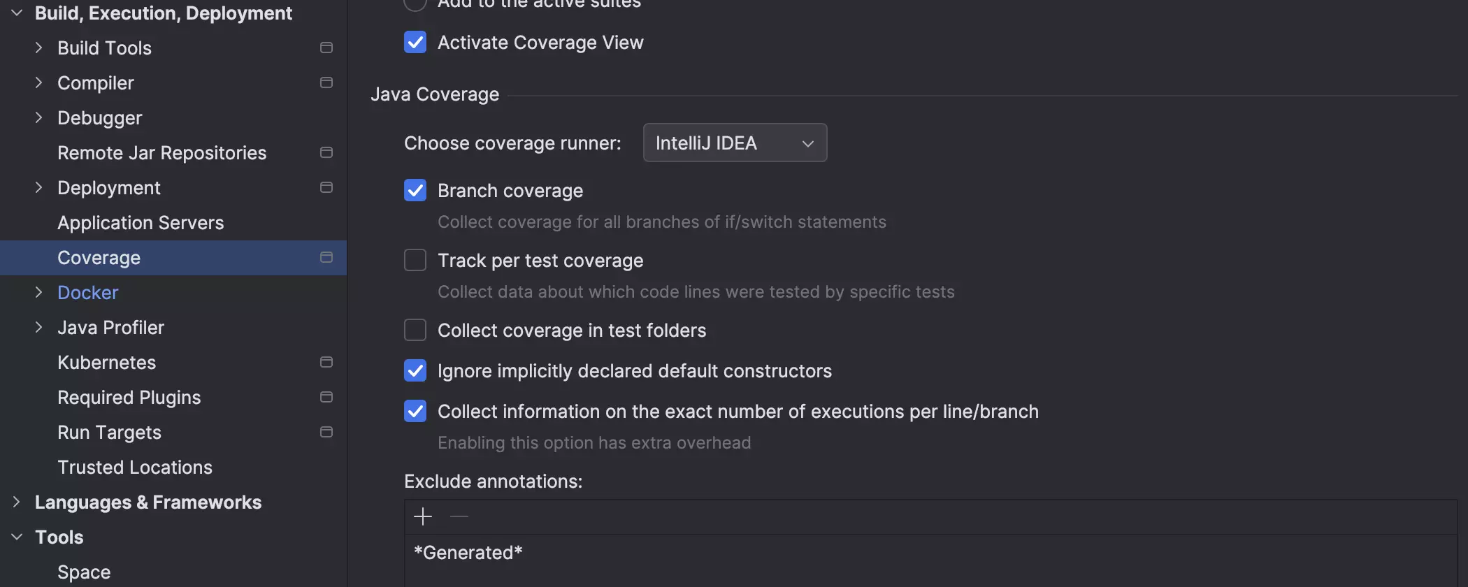 Code-Coverage-Einstellungen jetzt in den IDE-Haupteinstellungen