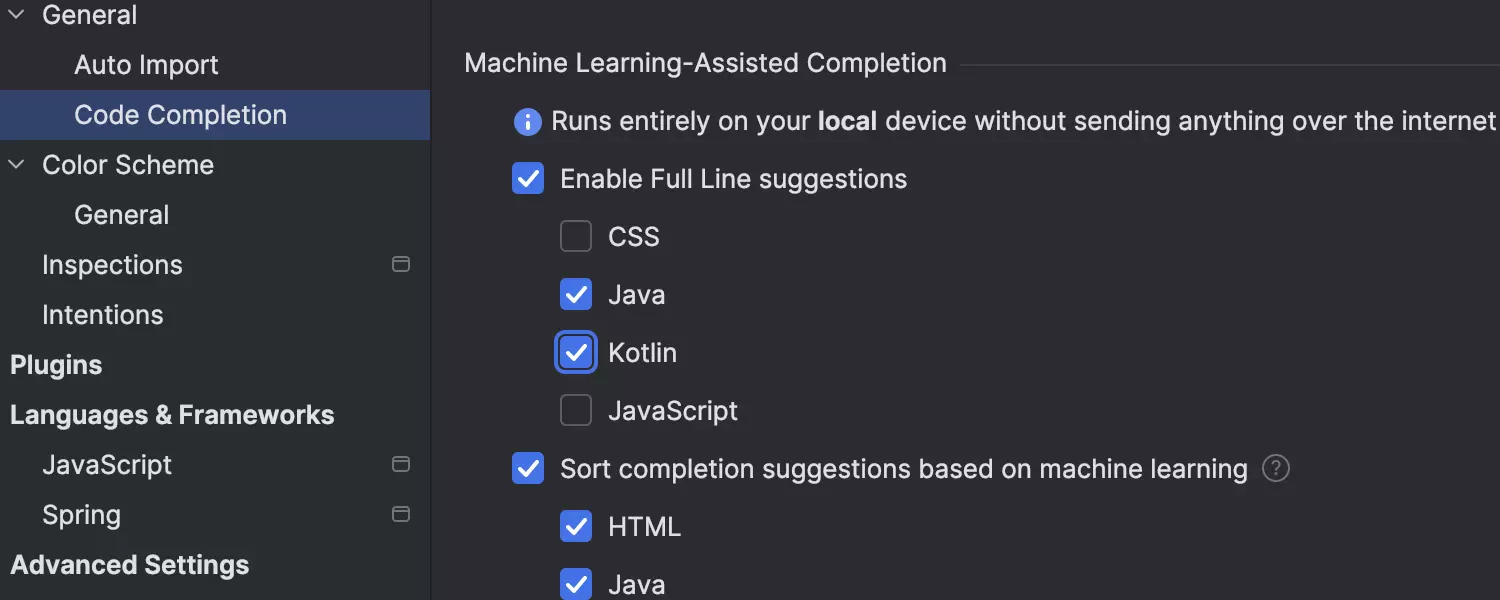 Full line code completion