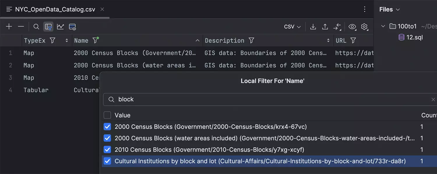 Filtragem local no editor de dados