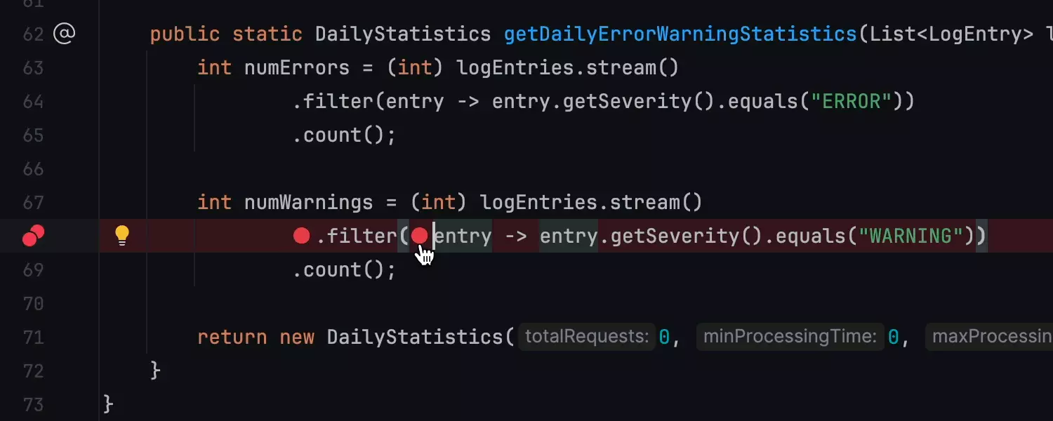 Inline breakpoints for multiple statements