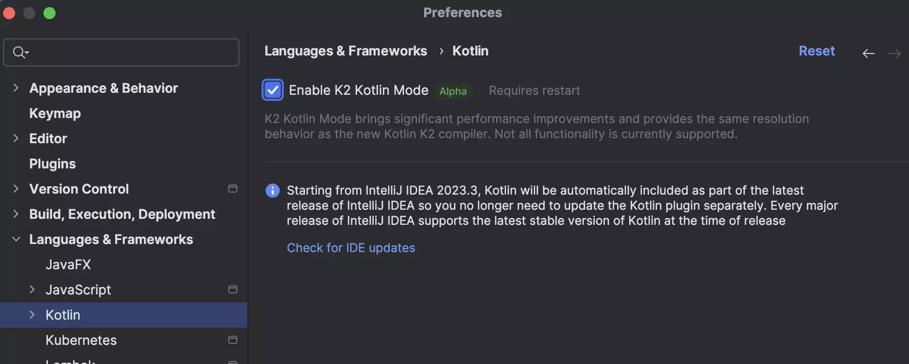 Alpha-Phase des K2-Kotlin-Modus