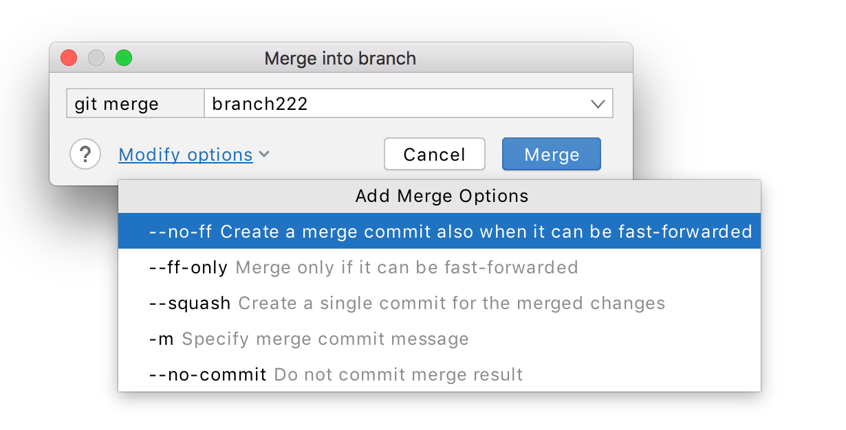 Improved Git Actions dialogs