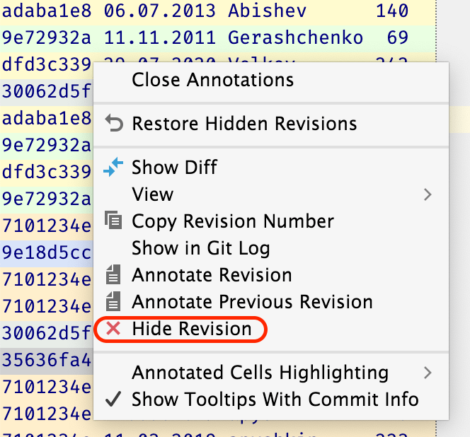 Hide revision action in annotate