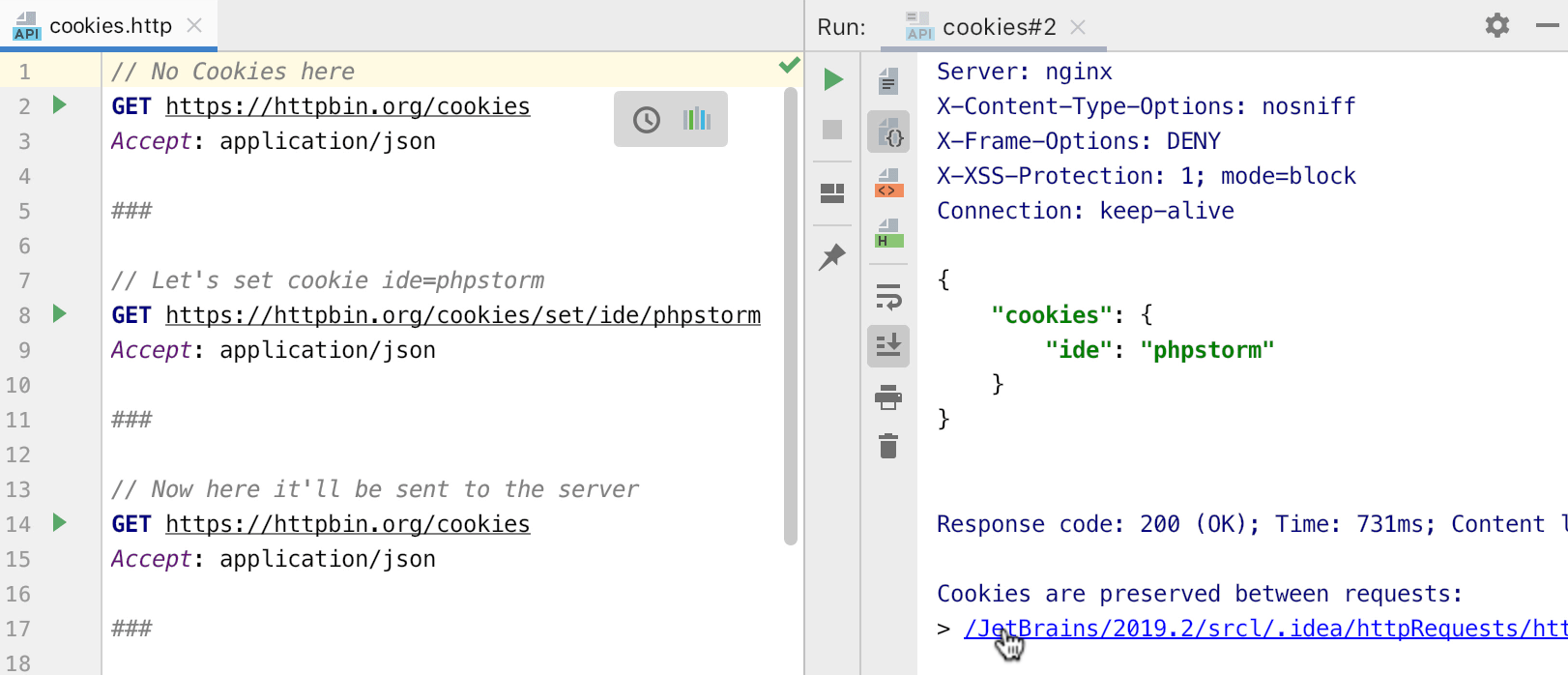 Preserving cookies in the HTTP client