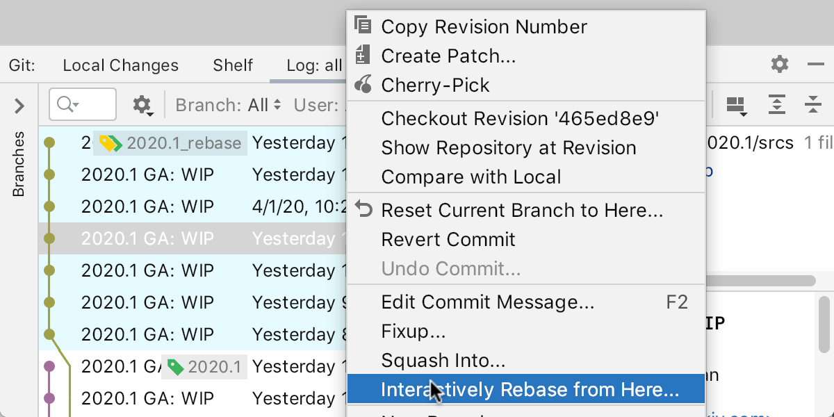Reworked dialog for Git Rebase