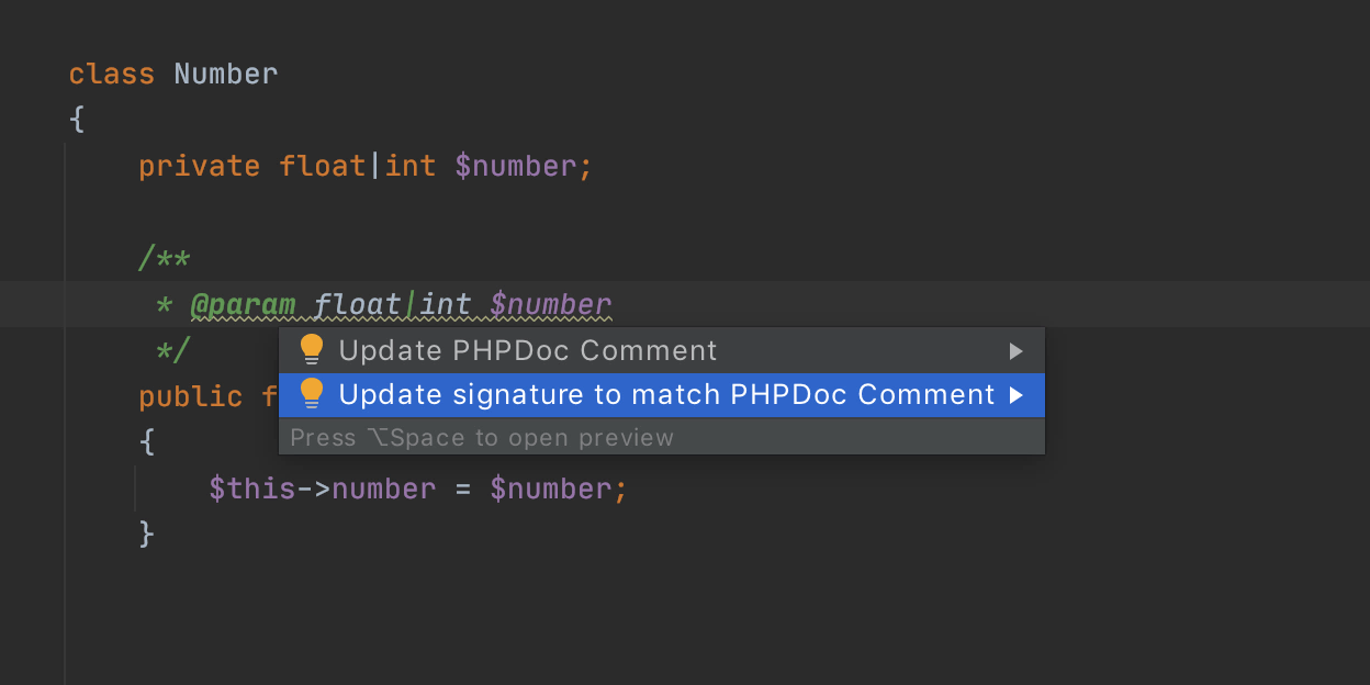 Convert PHPDoc to native union types