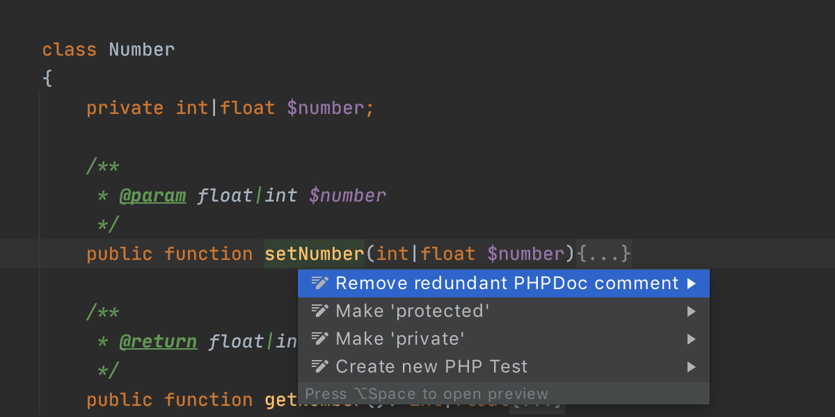 Quitar PHPDoc redundantes