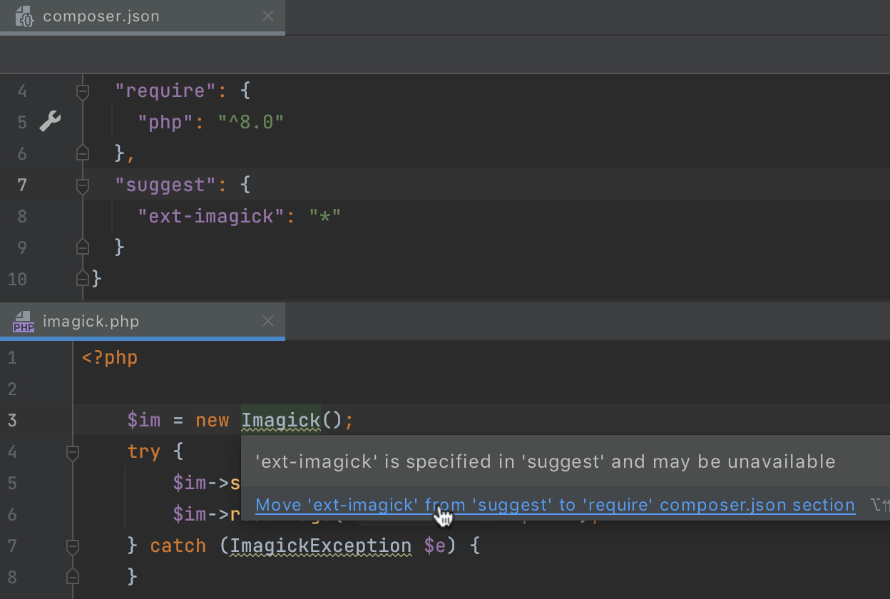 Extensions in `suggest` section of composer.json