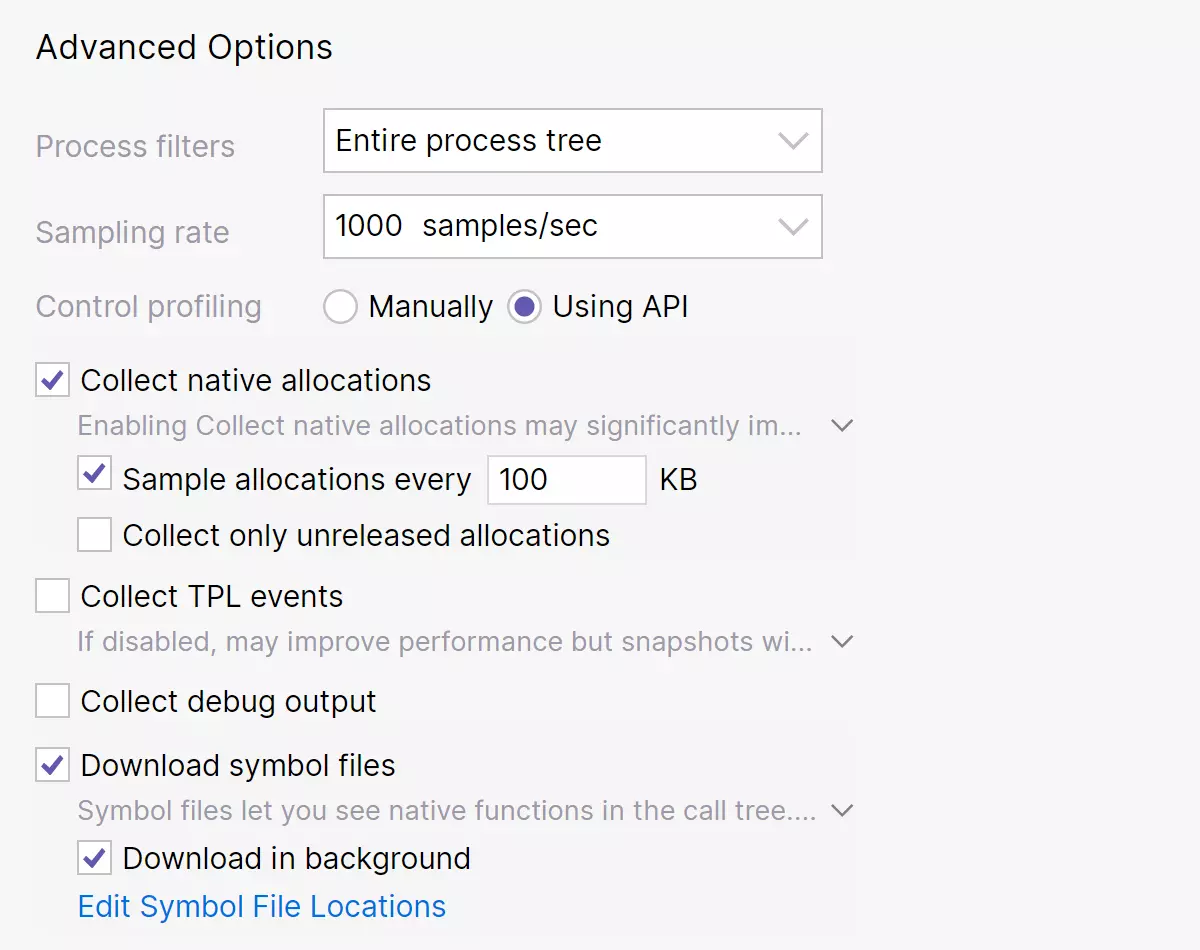 Configuration améliorée pour le mode de profilage Timeline