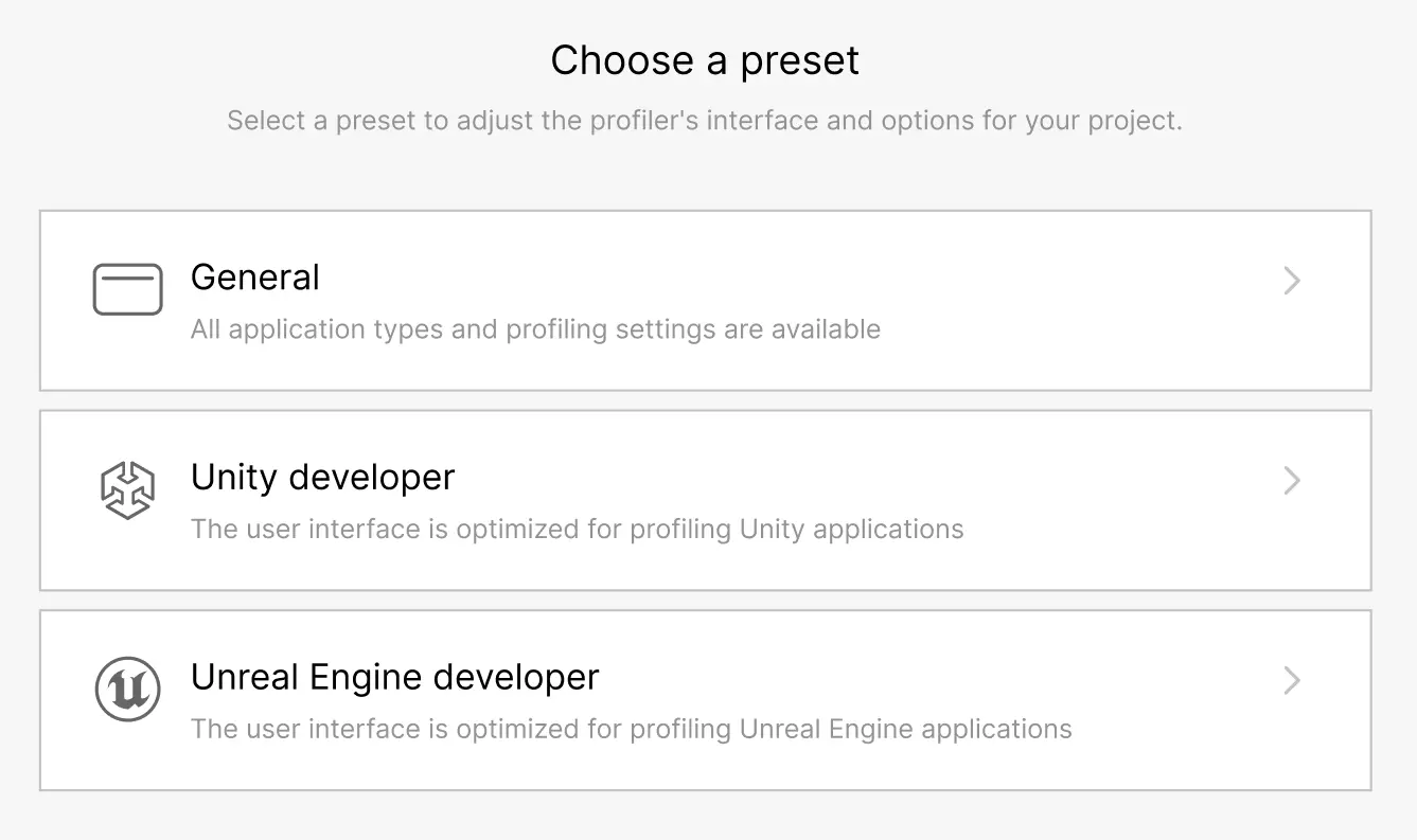 Profiling presets