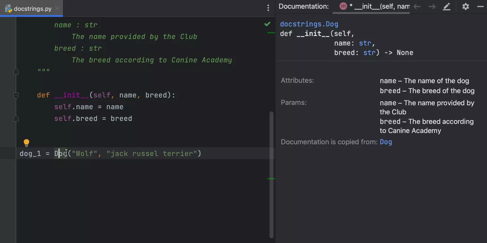 Mejoras en la representación de docstrings en la documentación rápida