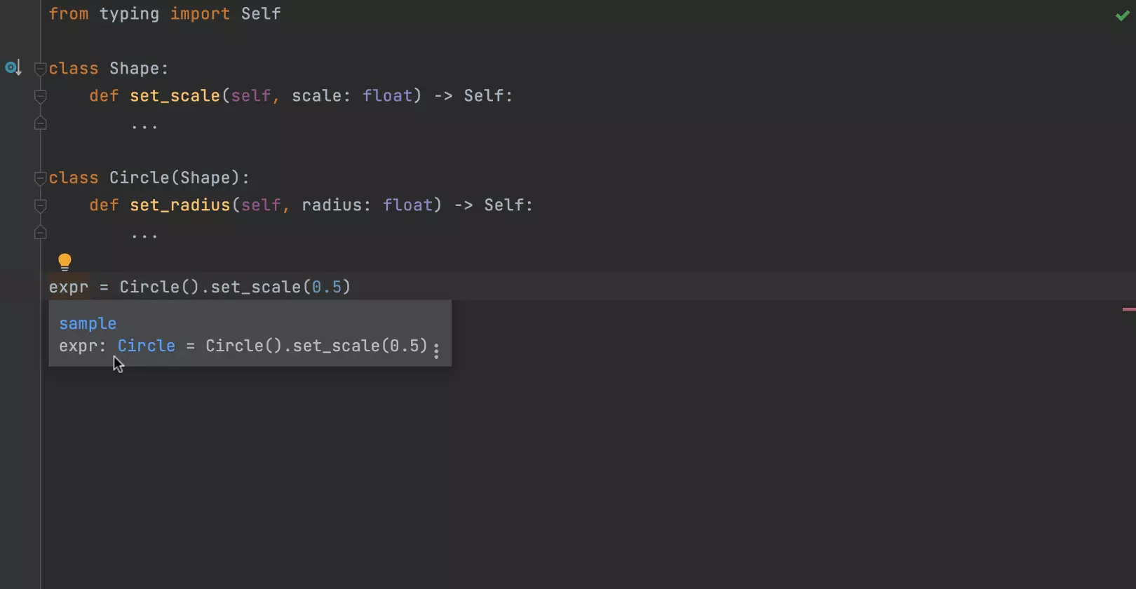 Python 3.11: Code insight for Self type