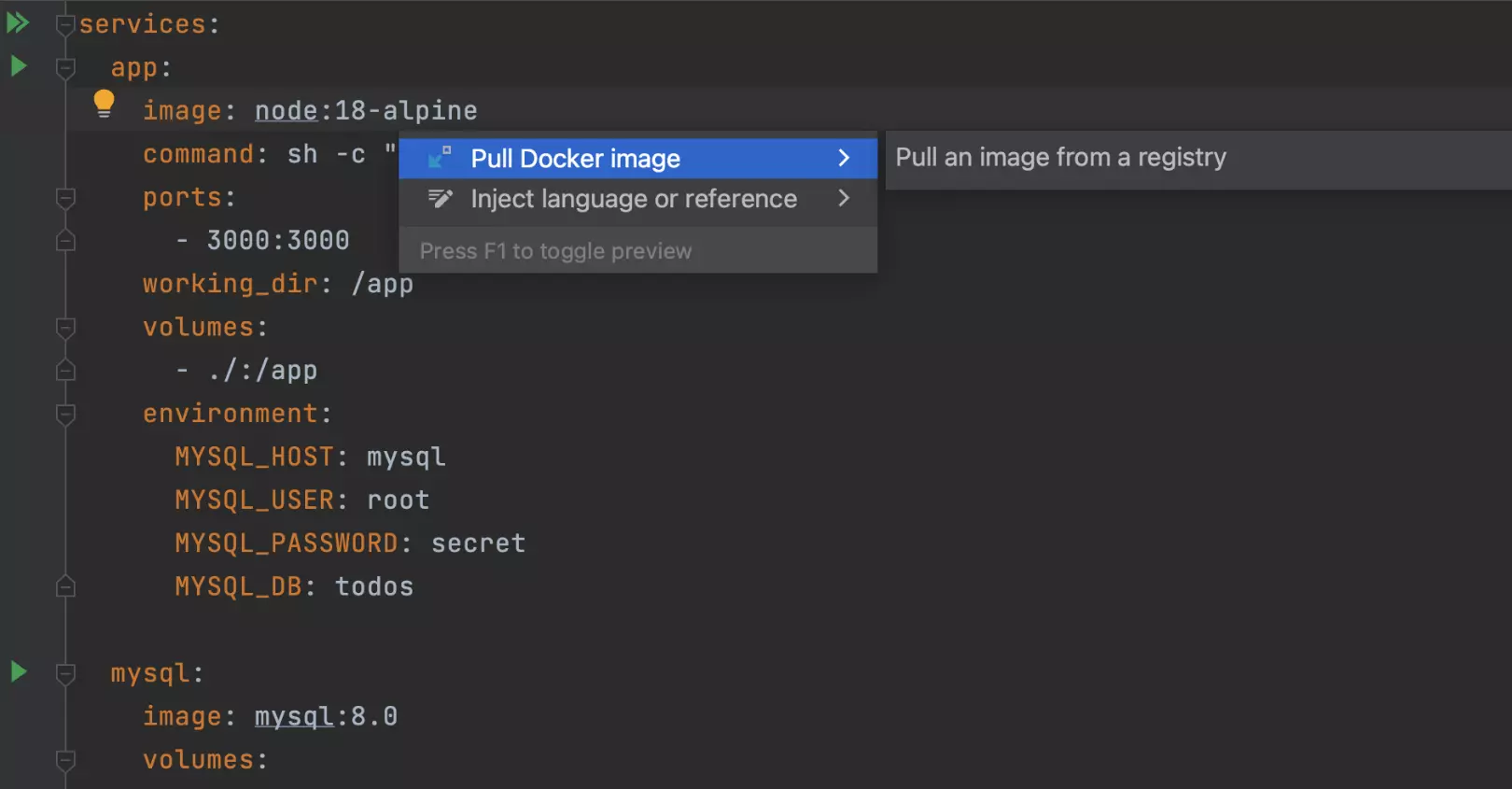 Kontextaktion „Pull Docker image“