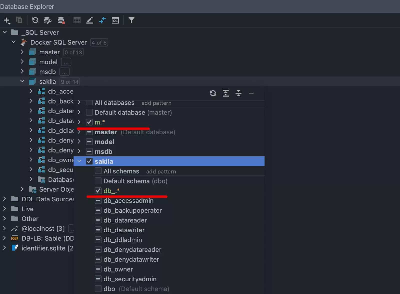 Pattern-based schema filtering