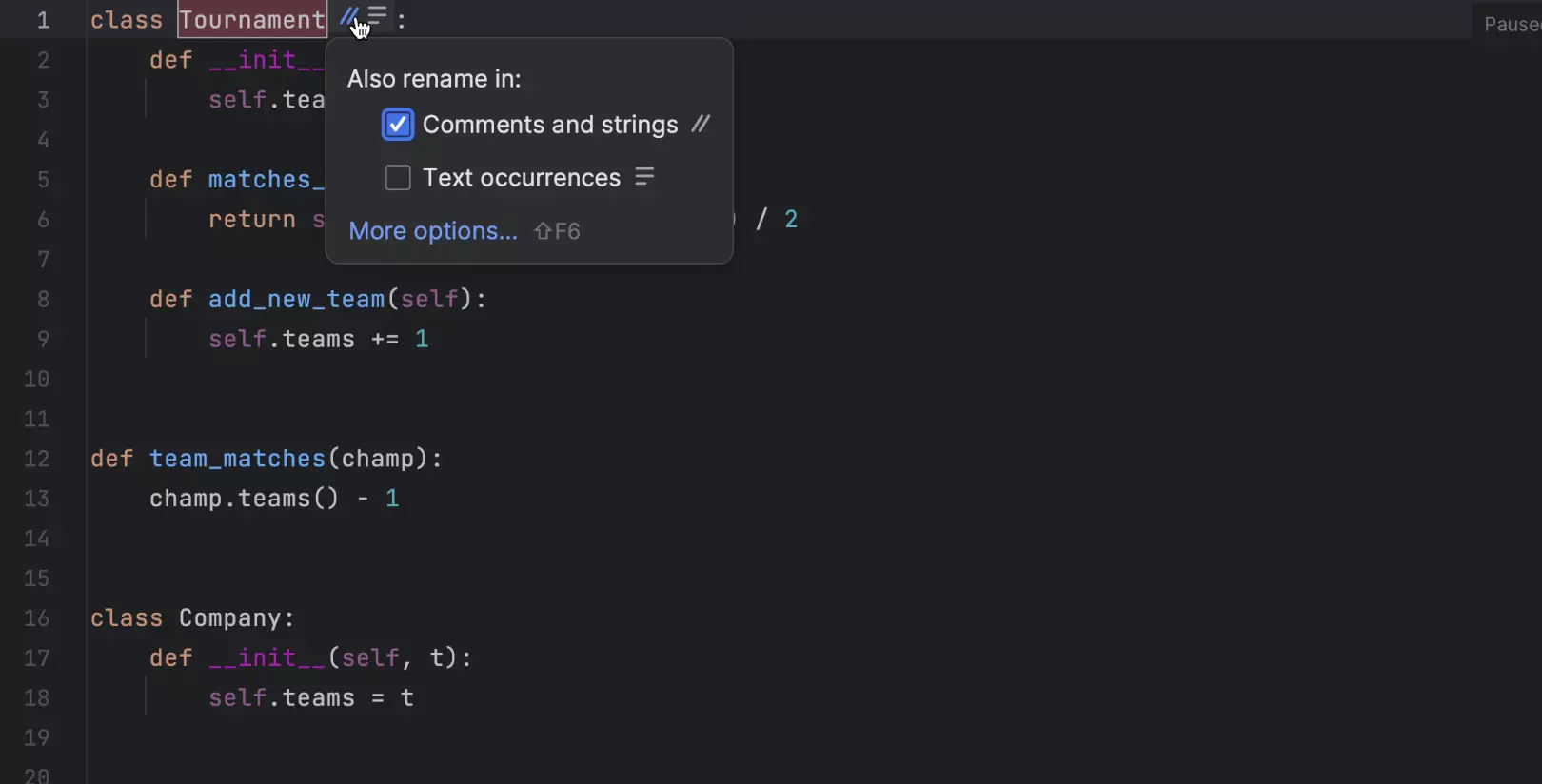 Invite de commandes pour la refactorisation Rename