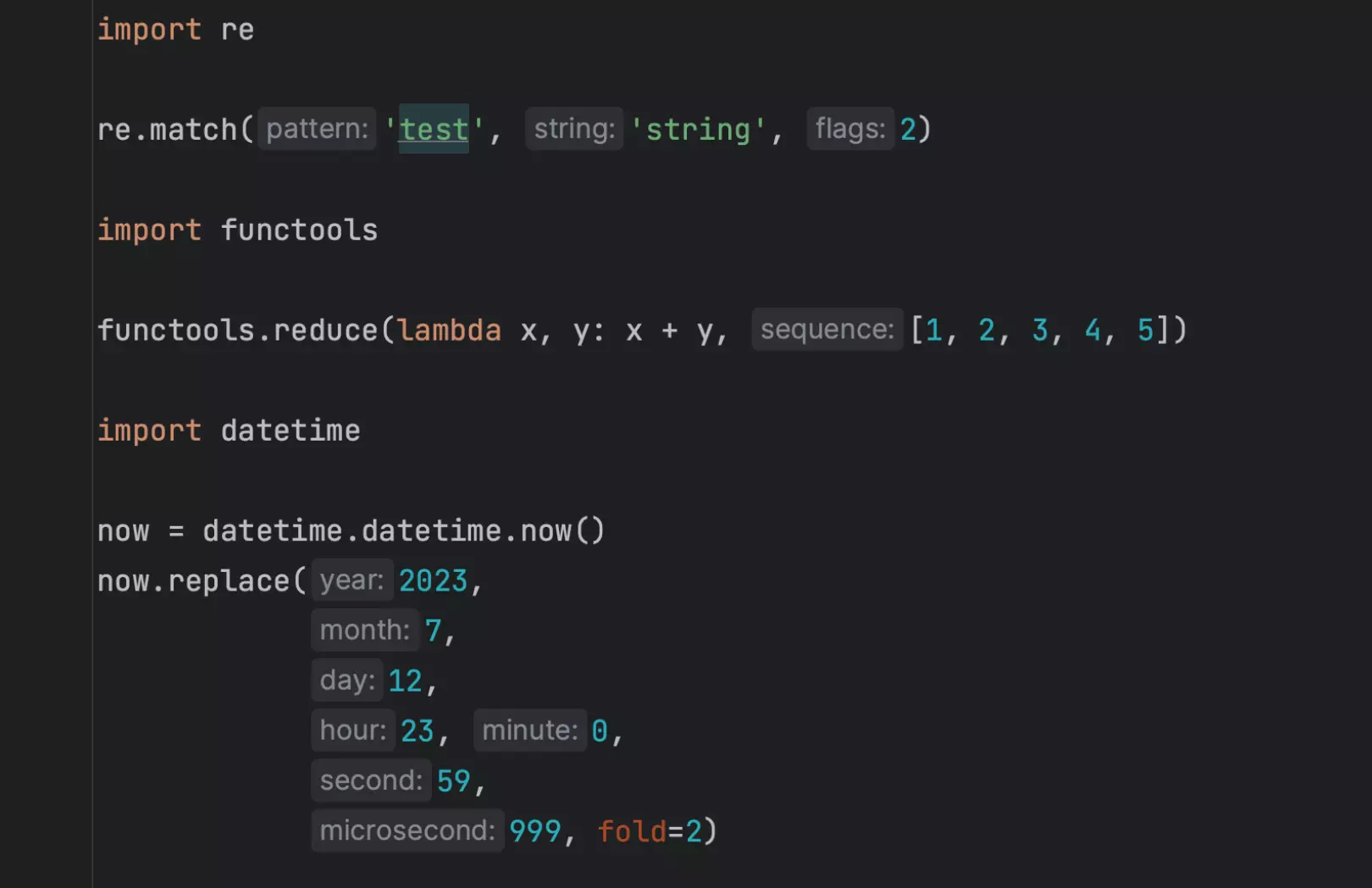 Inlay-Hinweise für Parameternamen