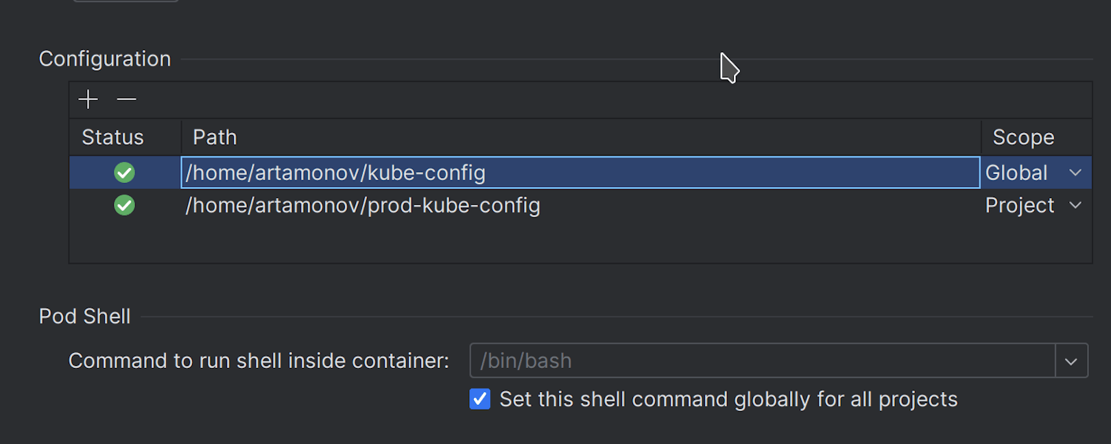Support for multiple kubeconfig files within a single project