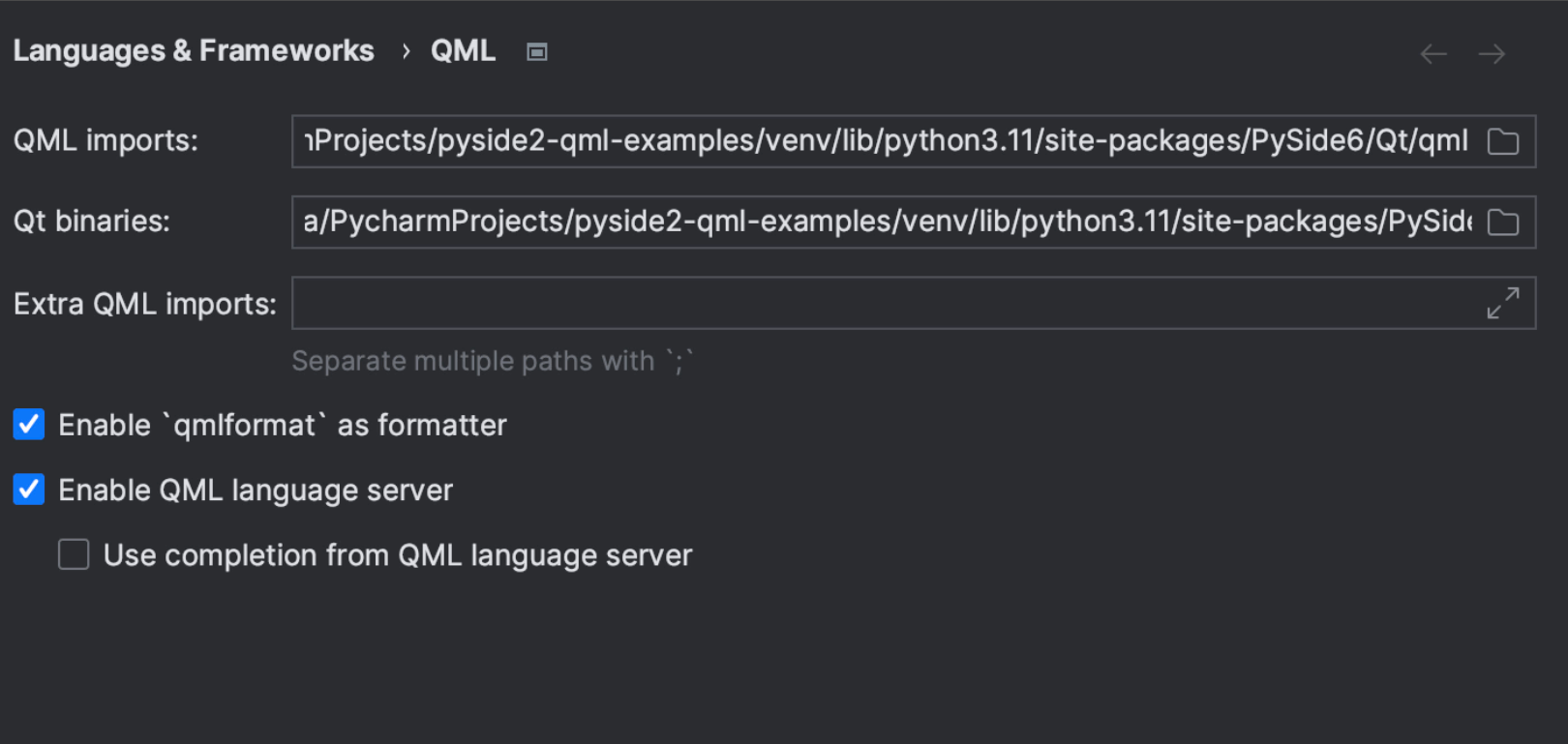 QML formatter and other settings