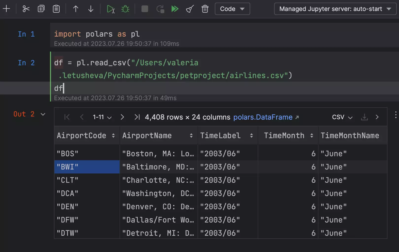 Prise en charge du DataFrame Polars