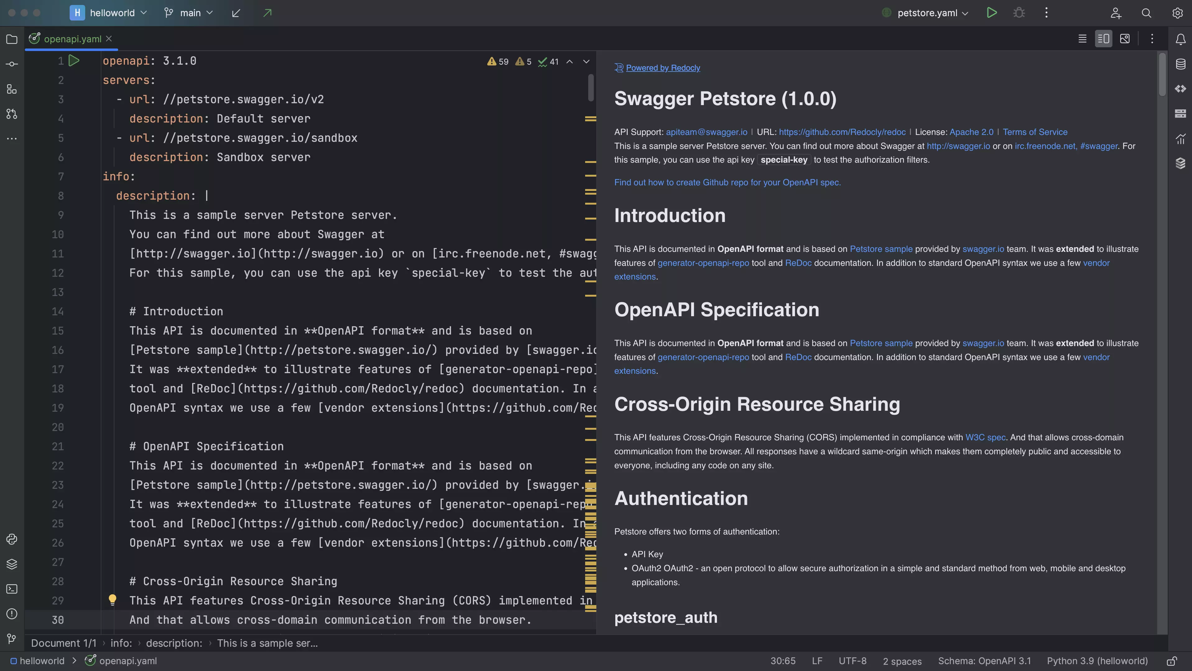 Aperçus de l'interface utilisateur de Redoc pour les fichiers OpenAPI et Swagger