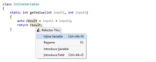 Inline Variable refactoring in C++