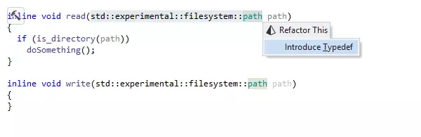 Introducir refactorización typedef y Inline typedef en ReSharper C++